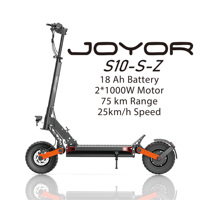 JOYOR S10-S-Z Foldable Adult E-Scooter 1000W*2 Motor 60V18AH Battery 25km/h Speed 75km Range 10*3.0'' Tires Electric Scooter