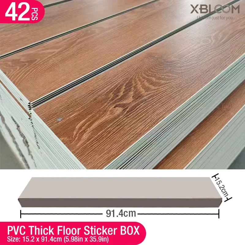 (pack of 42pcs/6m²) PVC Self-adhesive Wood Grain Floor Wall Sticker Living Room Toilet Kitchen Waterproof Sticker Floor 3D wall
