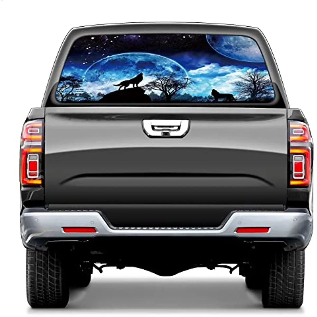 

Kpoybiay Star Wolf Truck Rear Window Decal Tint Perforated Vinyl Graphic,Car Back Window Sticker,Animal Panel Decals Truck SUV V