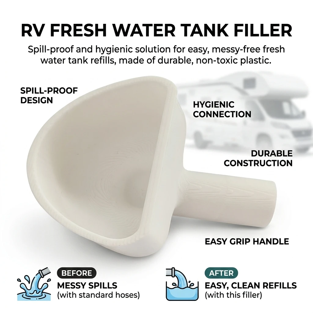 1pc Water Tank Filler Funnel Durable Plastic RV Water Inlet Adapter Anti-Spill for Campers Outdoor