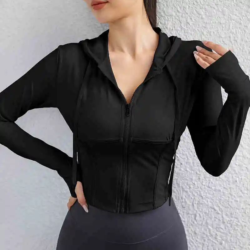 

Fashion Gym Sports Yoga Jacket Female Running Breathable Hoodies Slimming Wearing Fitness Coat Workout Long Sleeves Tops