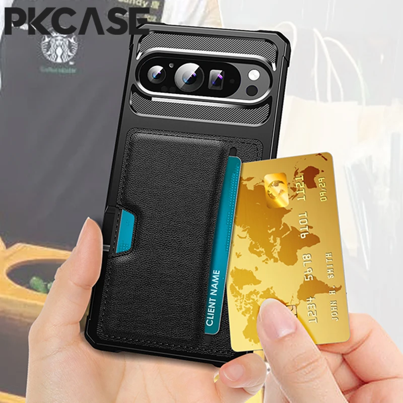 Etui na telefon z przegródką na karty PKCASE, wykonane ze skóry, do modeli Google Pixel 11, 10, 9 Pro XL, 8, 7 Pro. Wzmocnione, odporne na wstrząsy etui do modeli Google Pixel 9A, 8A, 7A. — zdjęcie produktu 5