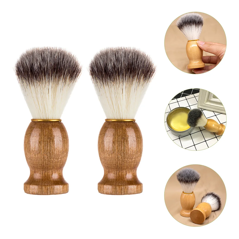 Brosse à raser pour homme, accessoire de barbier, rasoir de salon, barbe après-rasage, manche en bois, nylon, laine, 2 pièces