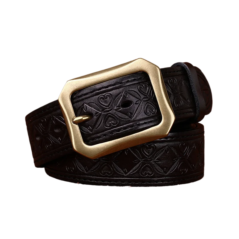 

Retro thick embossed leather belt for men, genuine top layer cowhide denim men's belt