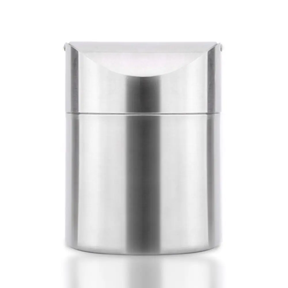 

Pen Holder Stainless Steel Desktop Trash Can Rust-proof Multi-use Mini Flip Trash Can Dust-proof Simple Garbage Collector Car