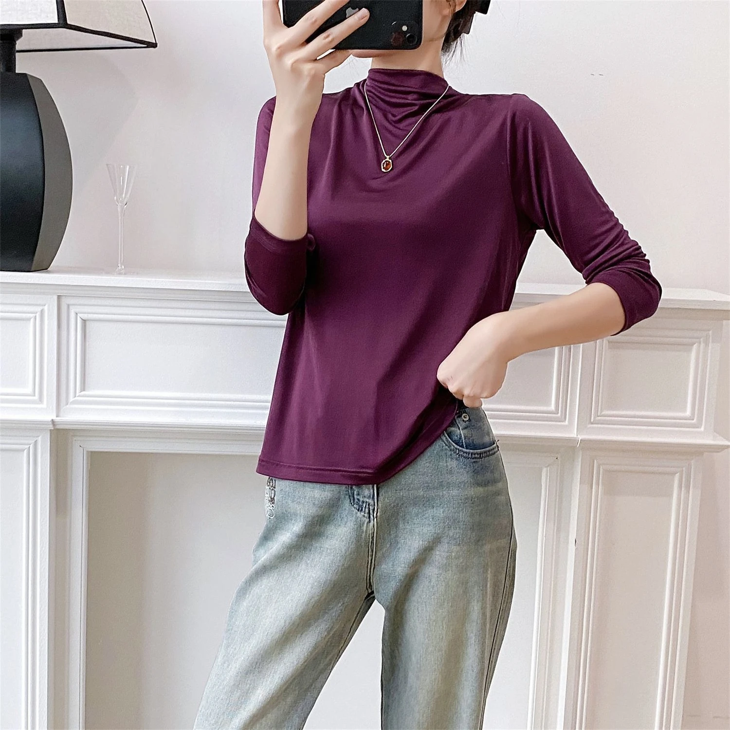

Plus Size Winter Clothes Woman Knit Silk Women's Undershirt Turtleneck Knitwear Comfort Long Sleeve Silk Tops Interior Sweater