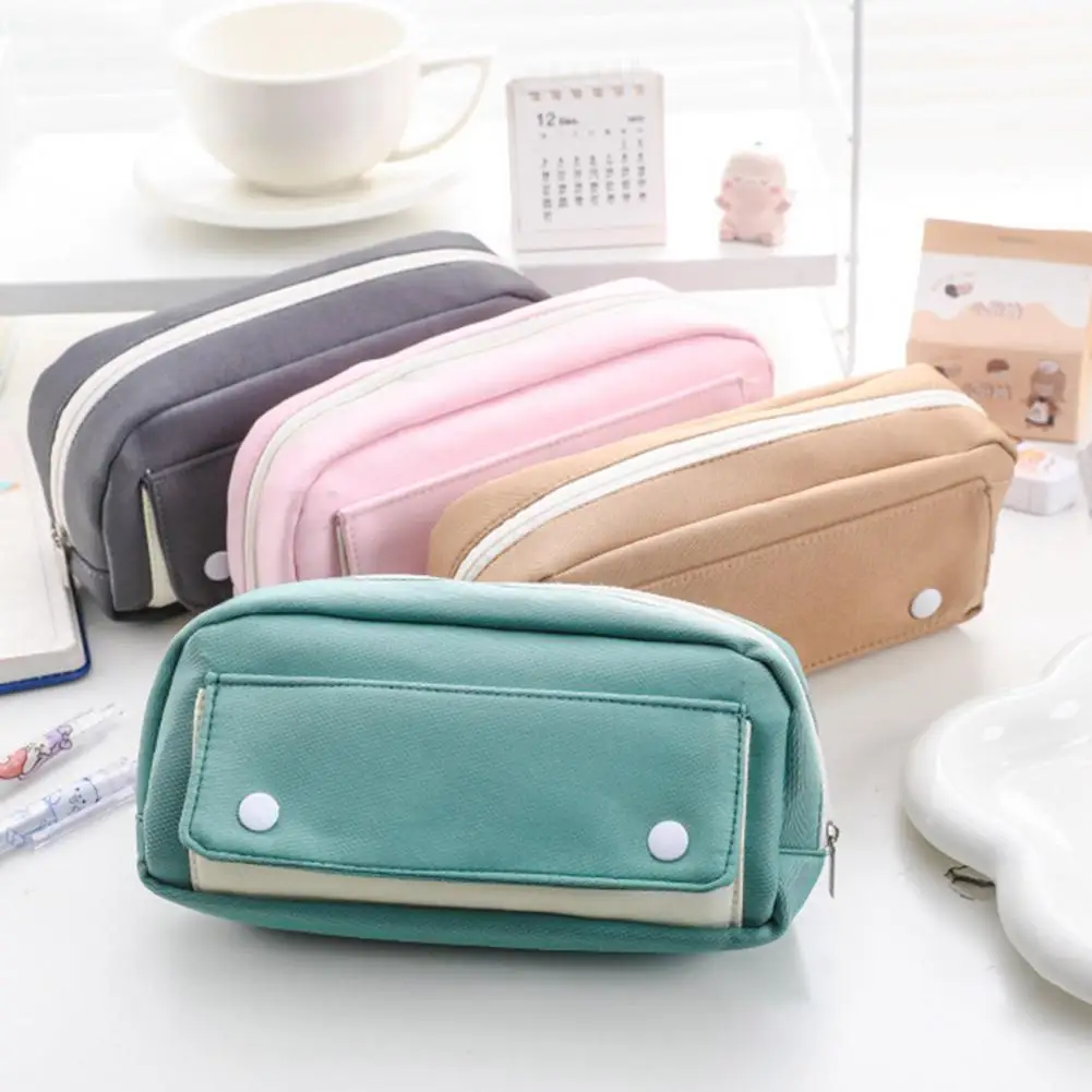 Pencil Case Stationery Organizer with Flip Cover Hidden Buckle Large Capacity Pen Organizer Pen Bag School Office Supplies