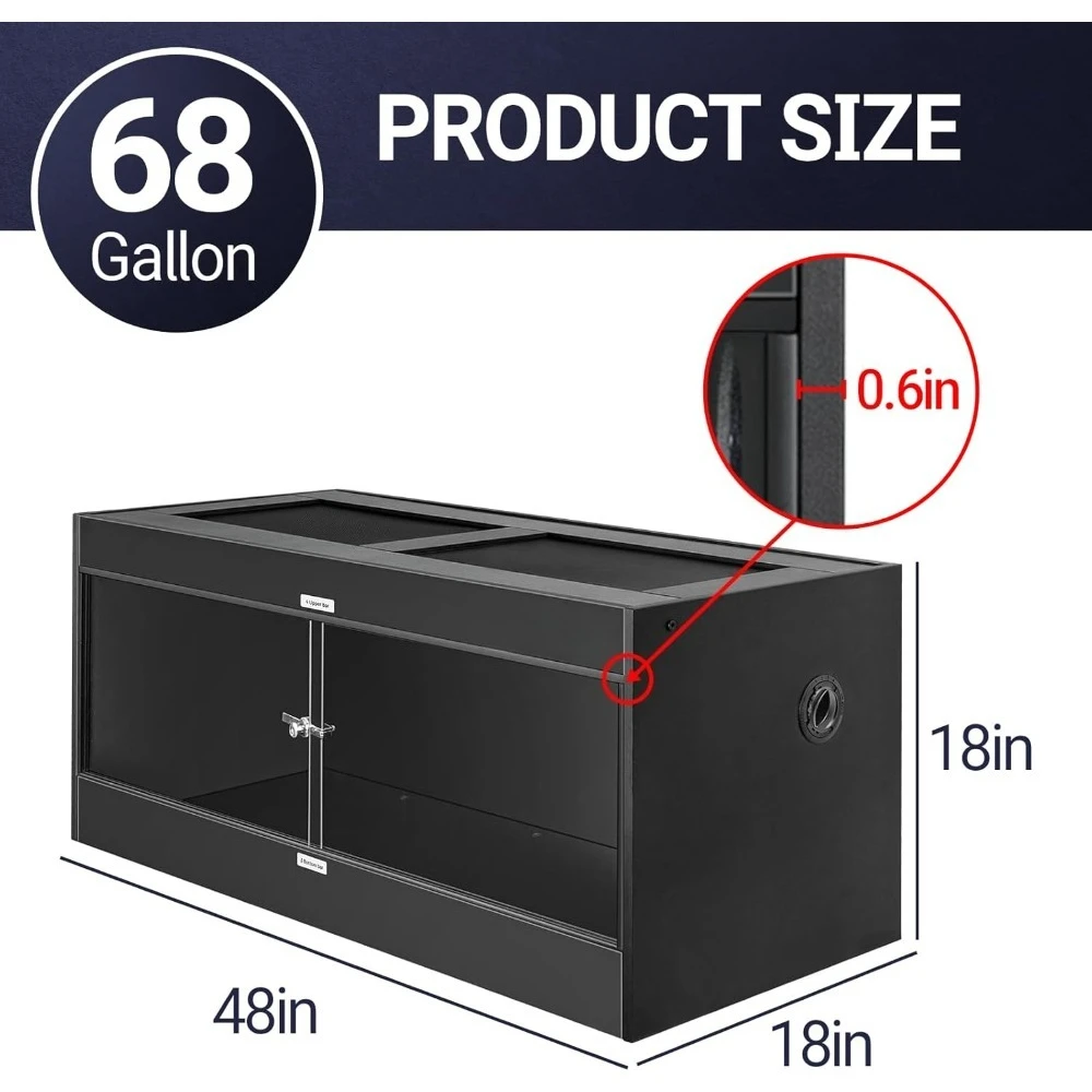 شعبية-68 جالون PVC مرابي الزواحف، 48x18x18 خزانات الزواحف الضميمة لثعبان بيثون الملتحي أبو بريص-البيع الساخن