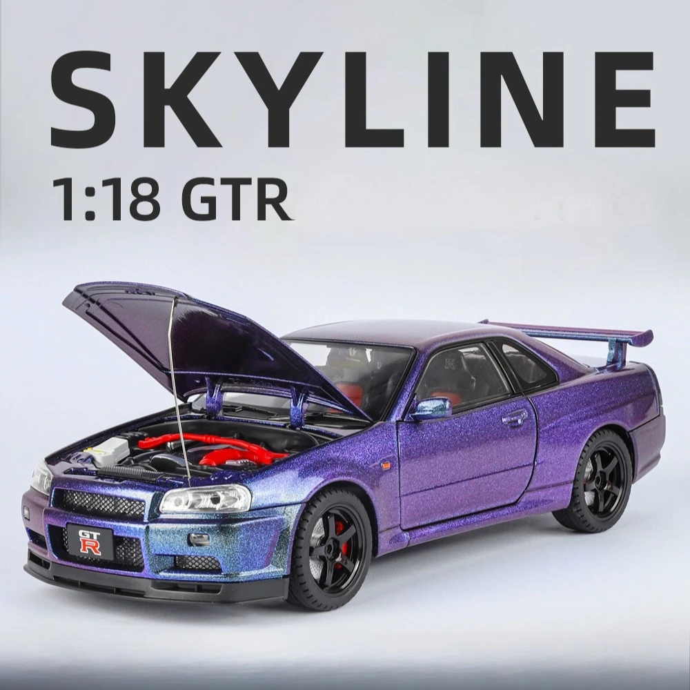 Big Size 1/18 Schaal Nissan GT-R R34 Skyline Legering Model Auto Diecast Speelgoed Auto voor Jongens JDM Racewagen Speelgoed Gift Collectible Hobby