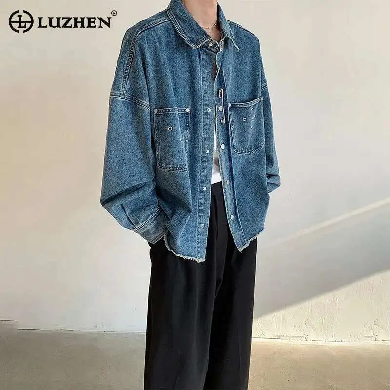

LUZHEN 2025 Spring Fashion Simple Original Loose Denim Jacket Men's Stylish High Quality Solid Color Washed Casual Coat LZ9890