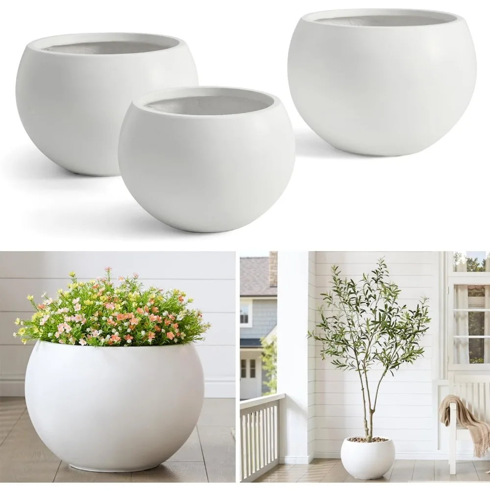 أصيص زهور مستدير كبير مع تصريف للنباتات الداخلية، قطر 19.3 × 13 ارتفاع، قابس سيليكون متضمن