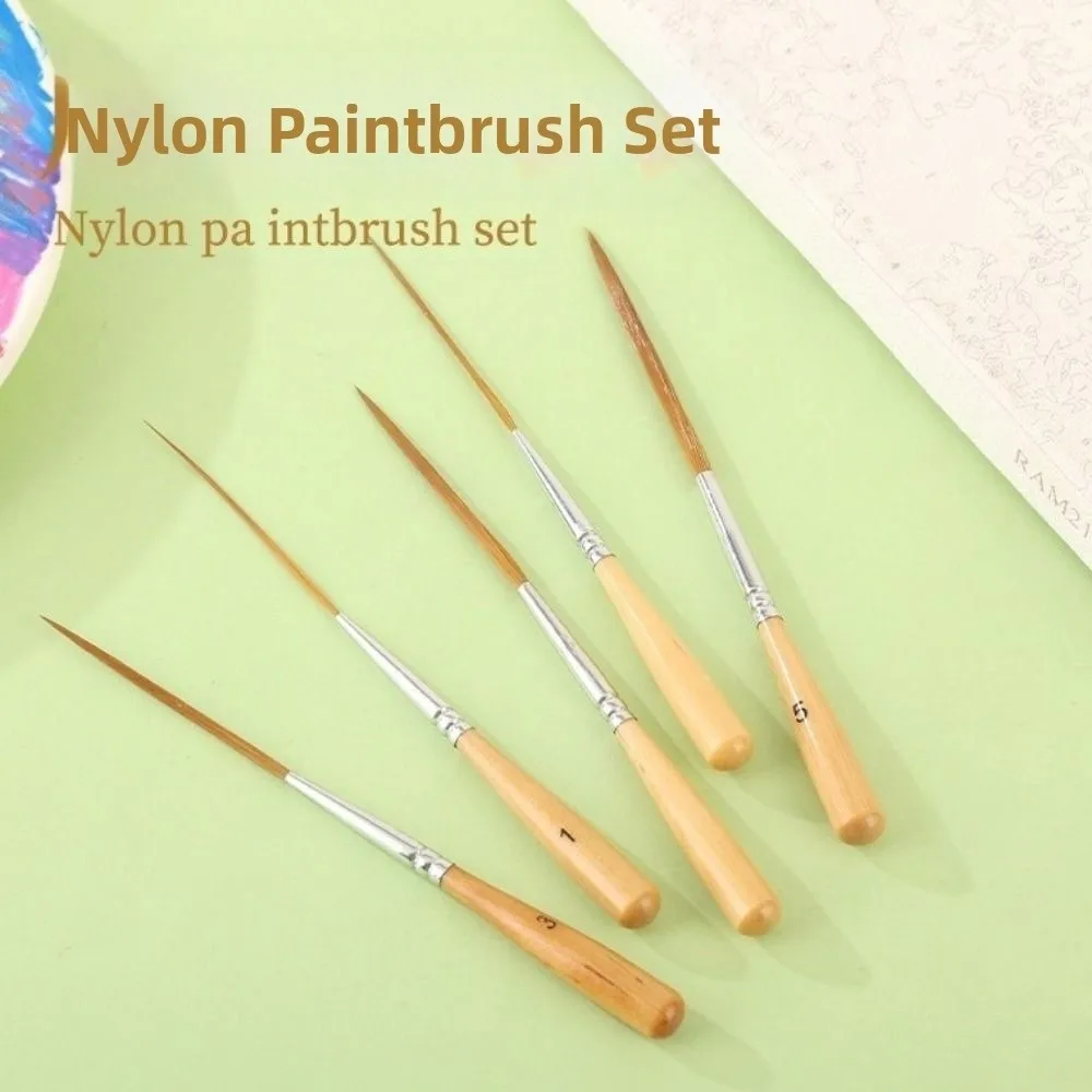 

5Pcs Soft Elastic Bristles Long Line Brush Set Wood Handle Creating Edge Border Painting Brush Set Smooth Strokes