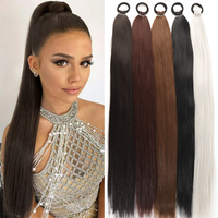 28 Inch Synthetic Straight Ponytail With Elastic Hair Rope Hair Extensions Fashionable For Daily Use Party Hair Accessories