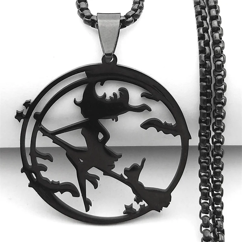 

Gothic Witch Broom Star Pendant Necklace For Women Men Stainless Steel Black Magic Witchcraft Pagan Wicca Magic Chain Jewelry