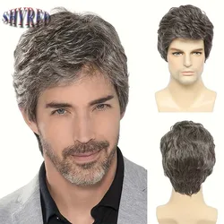 Men's Short Taupe Brown Synthetic Wigs with Bangs Layered Wig for Stylish Male Guys Daily Party Fake Hair