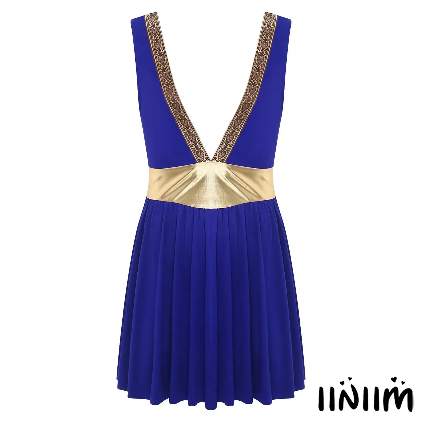 

Mens Roman Greek Gladiator Cosplay Costume Deep V-Neck Sleeveless Metallic Waist Robe for Halloween Fancy Dress Ball Theme Party