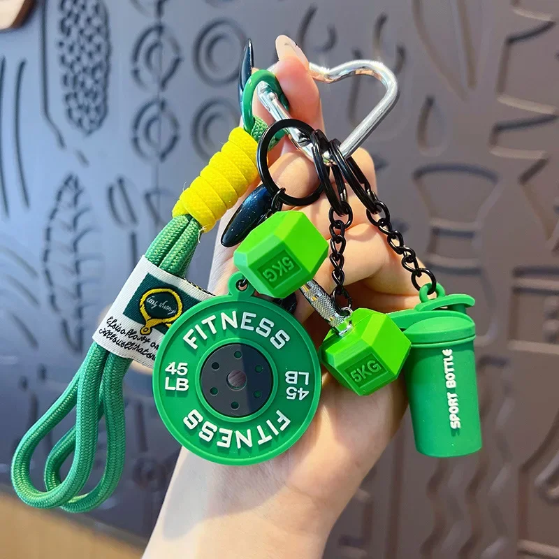 Fitness Themed Barbell Keyring Creative Mini Weight Plate Keychain Sporty Accessories for Men Women Keys Bag Zipper Gym Gift