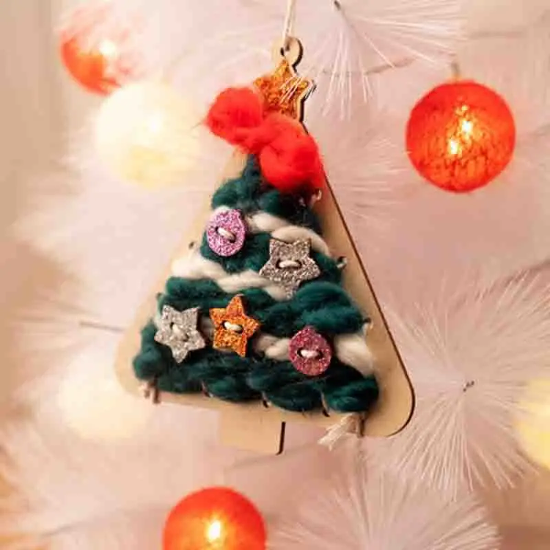 DIY Handmade Christmas Craft Kits Cute Wood Knitting Xmas Decoration Pendants for Kids DIY Handcrafted Toys Materials