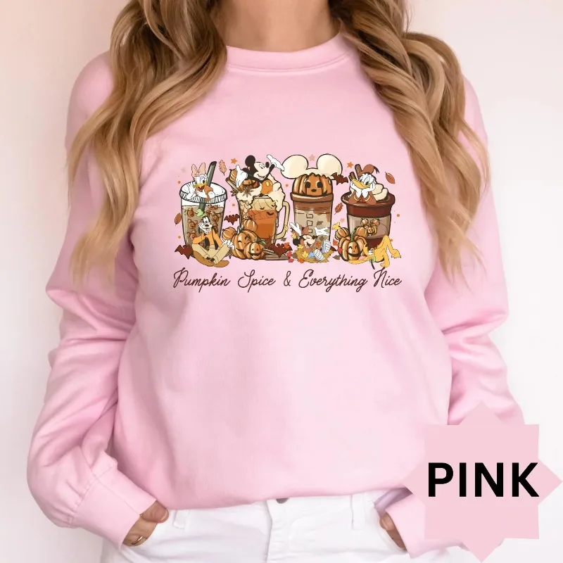 Disney Cute Mickey and Friends Pumpkin Spice Women's Hoodie Autumn/Winter New Men's and Women's Casual Fashion Street Wear