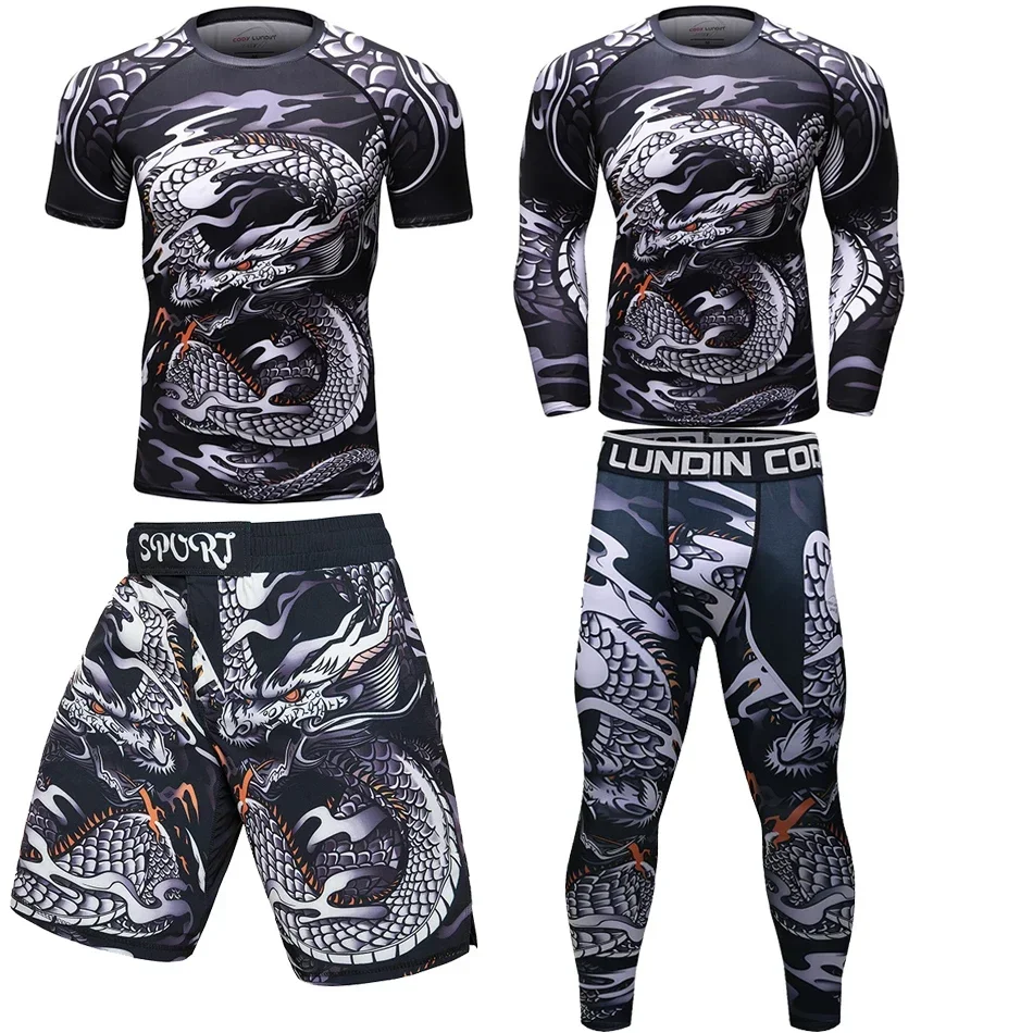 Mens MMA Compression Sportswear Boxing Muay Thai Rashguard Gym Fitness Clothing Running Sport Set Workout Bodybuilding Tracksuit