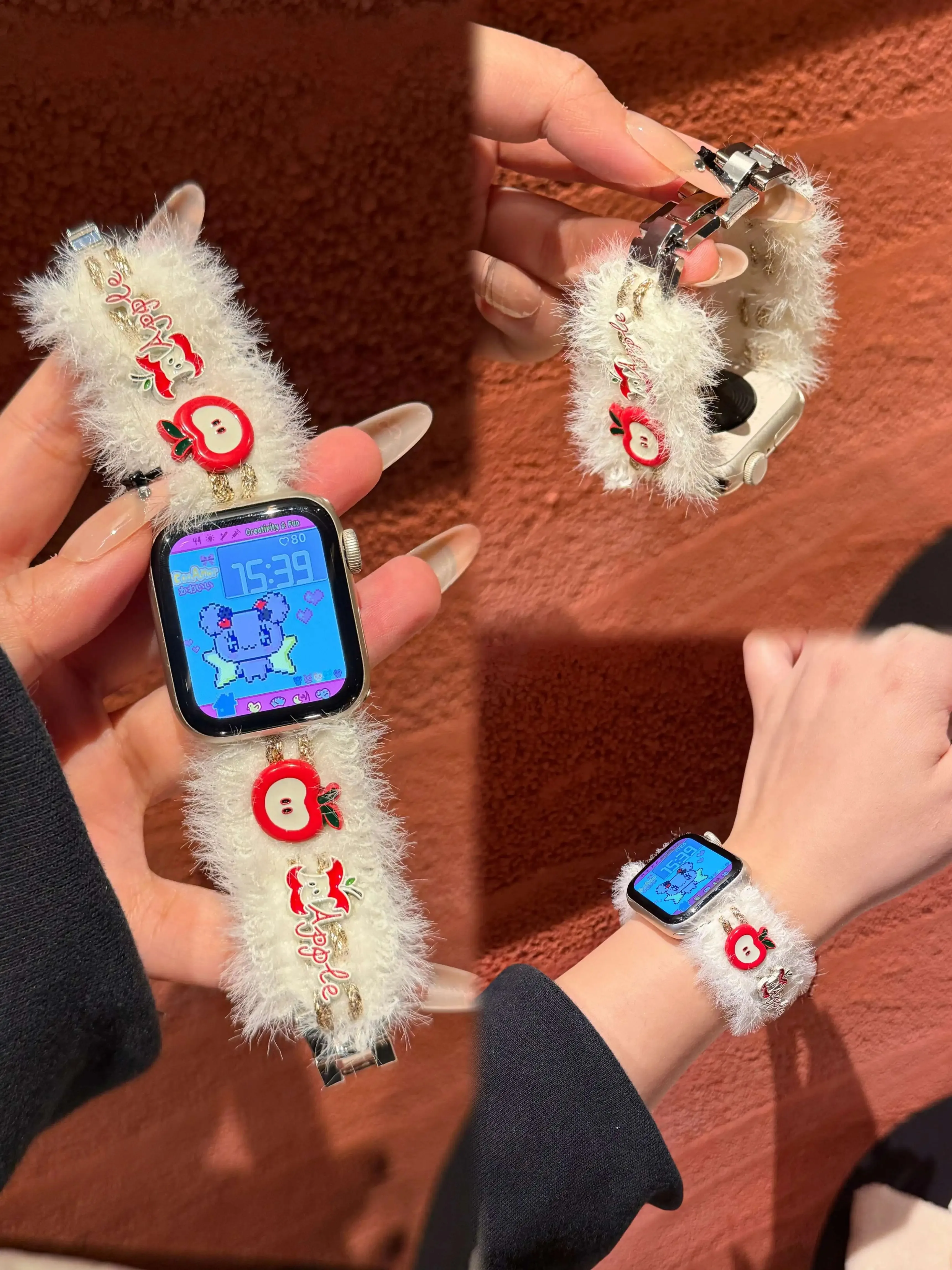 

Осенне-зимний плюшевый ремешок для iWatch 38 мм, 40 мм, 41 мм, 42 мм, 44 мм, 45 мм, 49 мм, модный ремешок