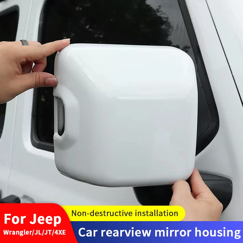 QHCP Car Rear View Mirror Cover ABS Rearview Mirror Shell Protective Cover For Jeep Wrangler JL/JT/4XE 18-24 Exterior Accessory