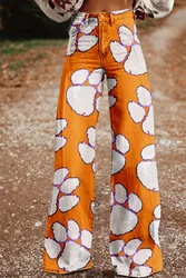Spring/Summer Women's Pants 3D Digital Printed Imitation Jeans Thin Fashion Elements Color Blocked Wide Leg Pants2024
