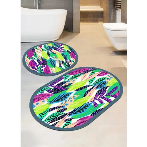 Ardizayn Colorful Leaf Pattern Slip-Resistant Leather Sole 2'li Toilet Seat Pad