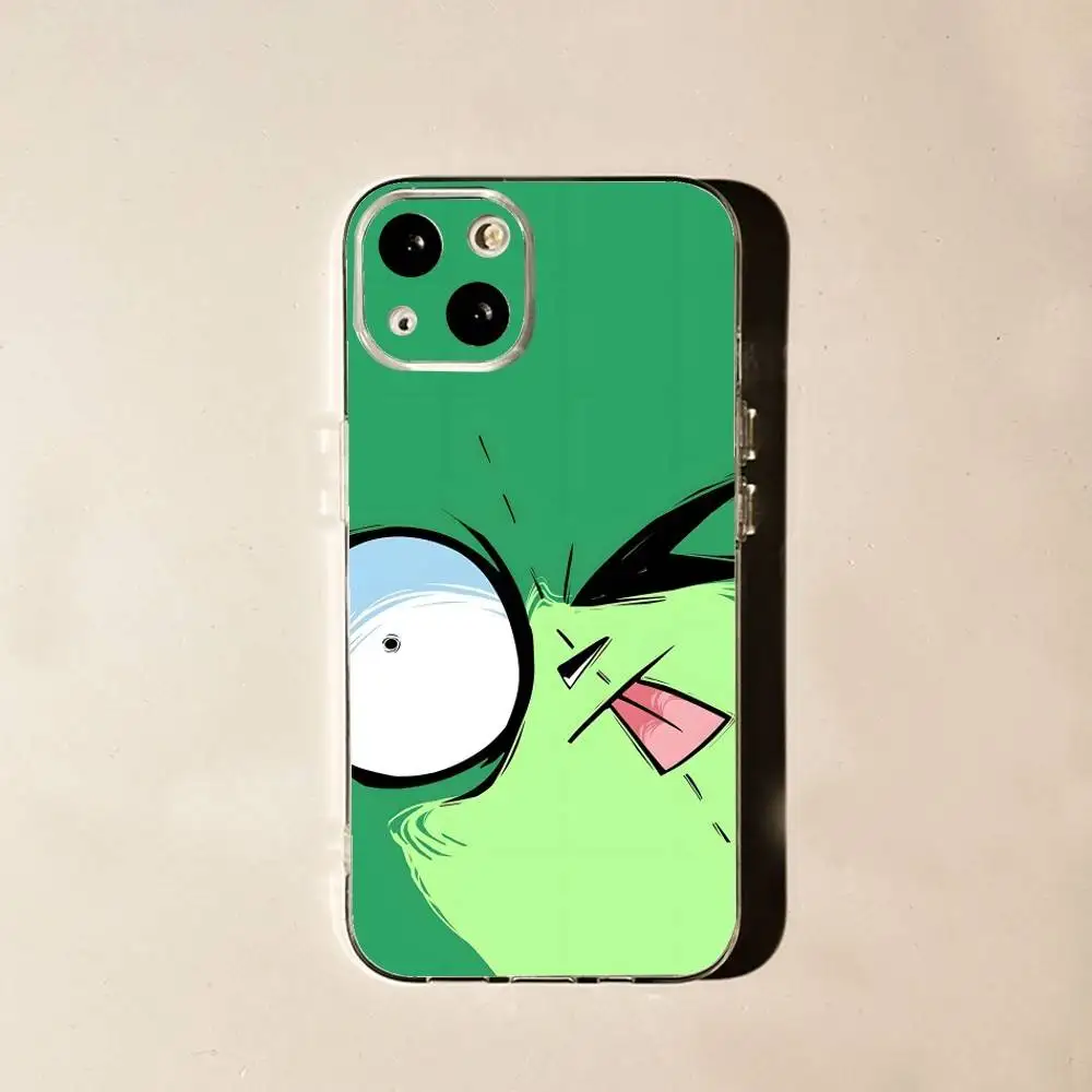 I-Invader-S Z-Zim Alien لهاتف iPhone 17,16,15,14,13,12,11 Pro,Max,Plus,X,XS,XR,SE4,E غلاف حماية ناعم شفاف صغير