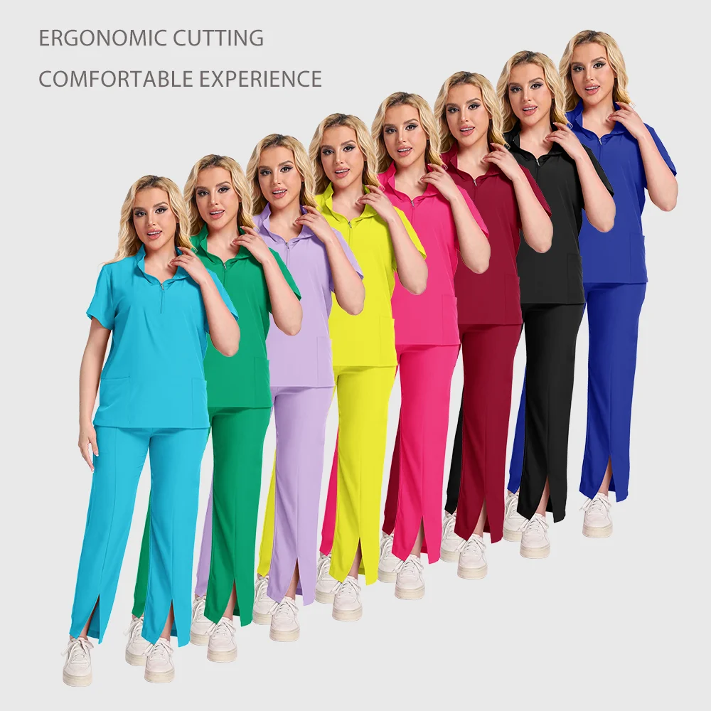 Медицинская униформа, наборы скрабов, женский и мужской топ с воротником на молнии, широкие брюки, больничная спецодежда, костюмы для врачей и медсестер, клинические хирургические