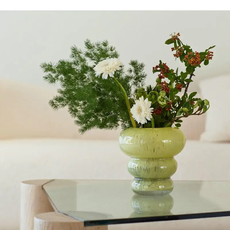 Yellow Gourd Shape Glass Vase Desk Decoration Floral Vases Hydroponics Flower Pots Decorative Arrangement Modern Decor