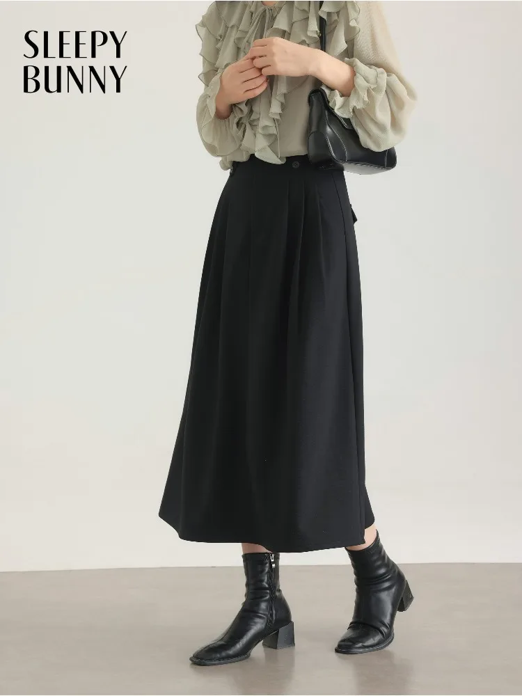 

Элегантная женская юбка-миди с высокой талией, расклешенная плиссированная юбка трапециевидной формы, черная распашная юбка для осенне-зимнего офиса или повседневной носки