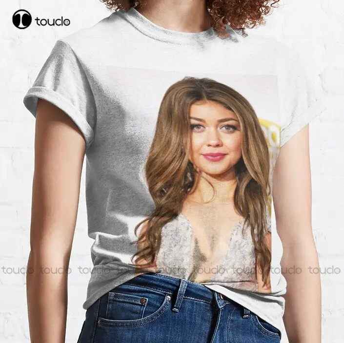 Sarah Hyland'S Center Parted Curly Locks Classic T-Shirt Sarah Hyland Shirts For Men With Designs Xs-5Xl Custom Gift New Popular