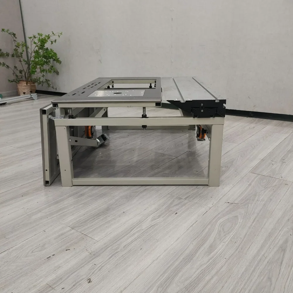 

DIY kit with slide table, saw, small router, tool, saw blade for cutting, milling and edge banding at 45 and 90 degrees