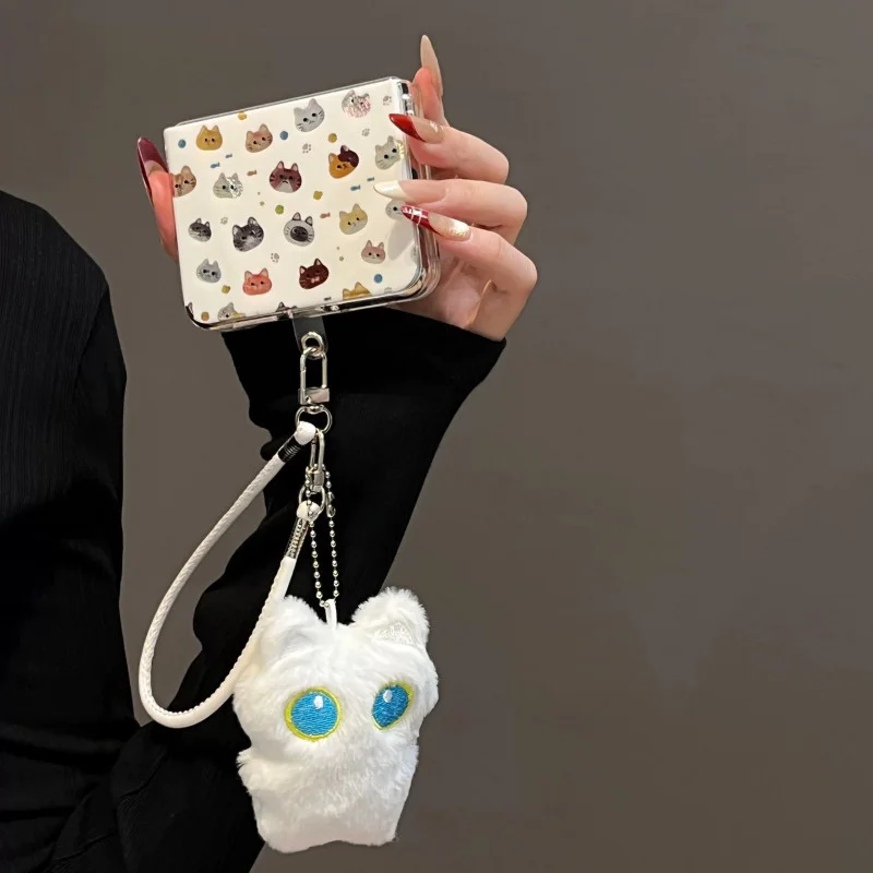 For Samsung Z Flip 7 6 5 4 3 Case Xiaomi Mix Flip / Oppo Find N3 Flip Cases Cute Fullcats Pattem Cartoon Cover With Plush Doll