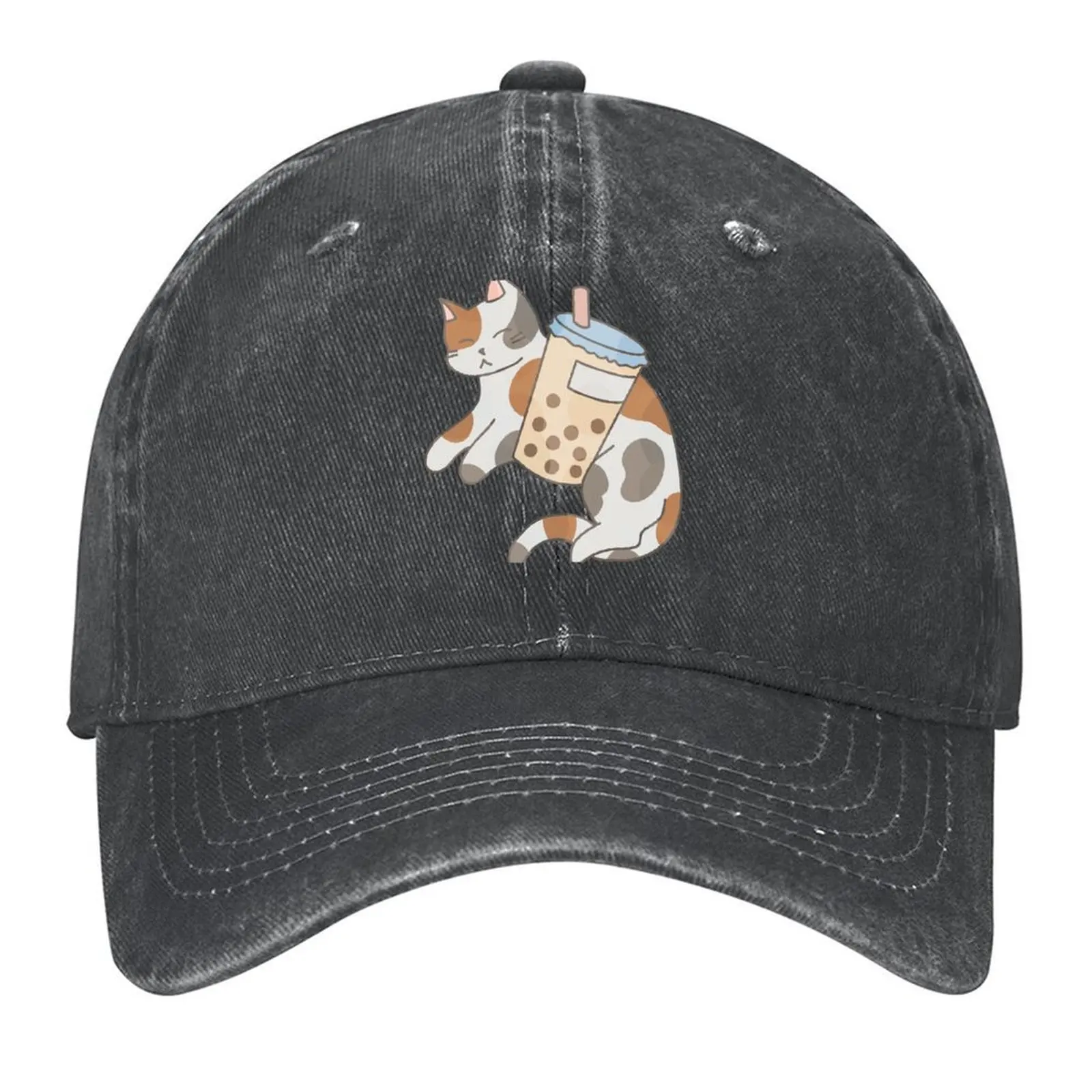 

Calico Cat with Bubble Tea Baseball Cap Bobble Hat foam party Hat Luxury Man Hat beach Baseball Men Women's