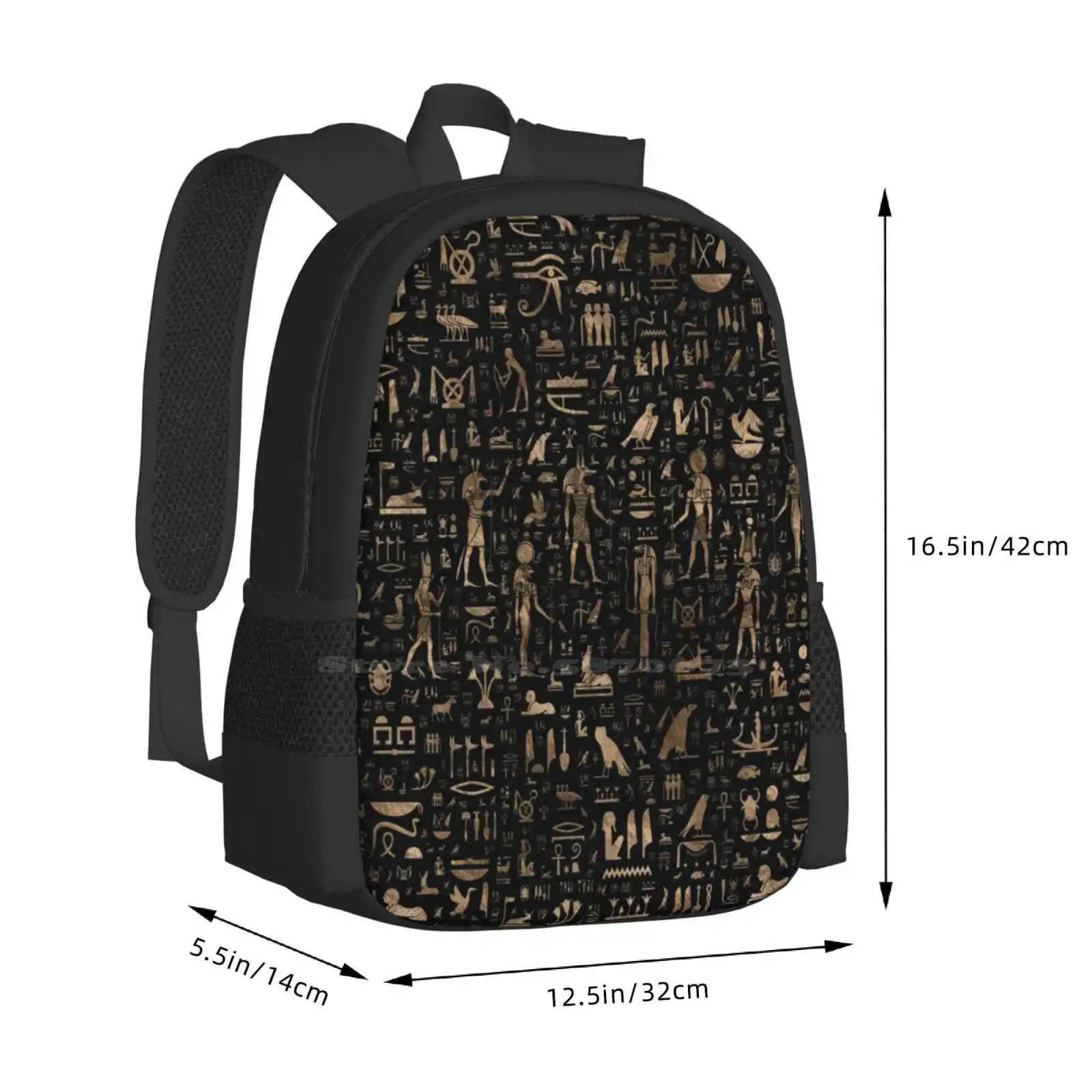 Sac à Dos avec Dieux et Hiéroglyphes Égyptiens des Prairies, Noir et Or, à la Mode, Offre Spéciale