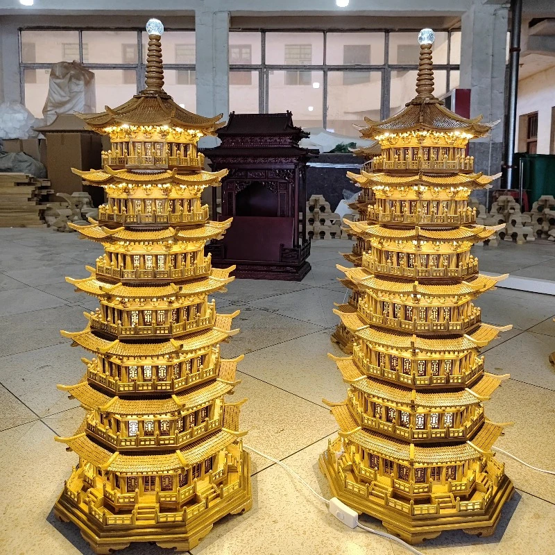 Colgante tallado en madera chino, decoración para el hogar, regalo para el hogar, templo, olmo octogonal, tira de luz de pagoda exquisita de siete capas