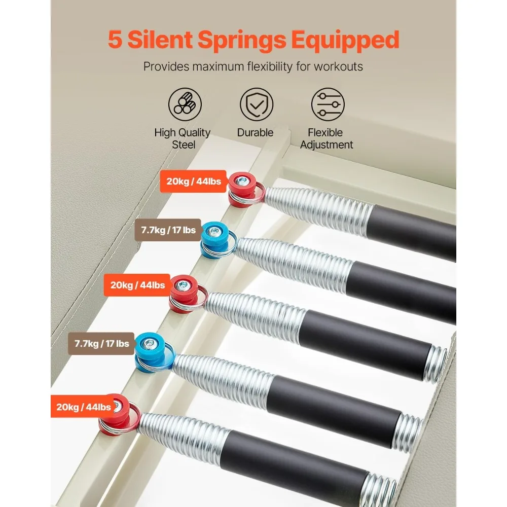 Pilates Reformer Machine for Home Gym, with Jump Board/Reformer Box/Chair/Spine Corrector/Springboard/Foldable & Dual Resistance