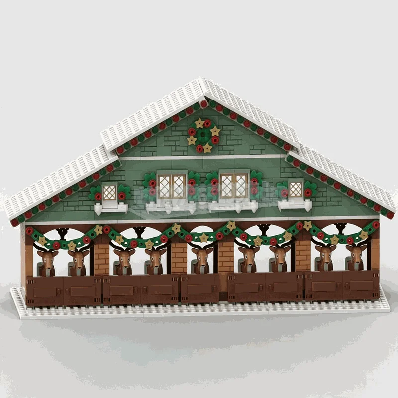 571PCS Winter Village Reindeer Stable Building Blocks Model Festive Farm House Animal Shelter DIY Assembly Display Gift Set Toy