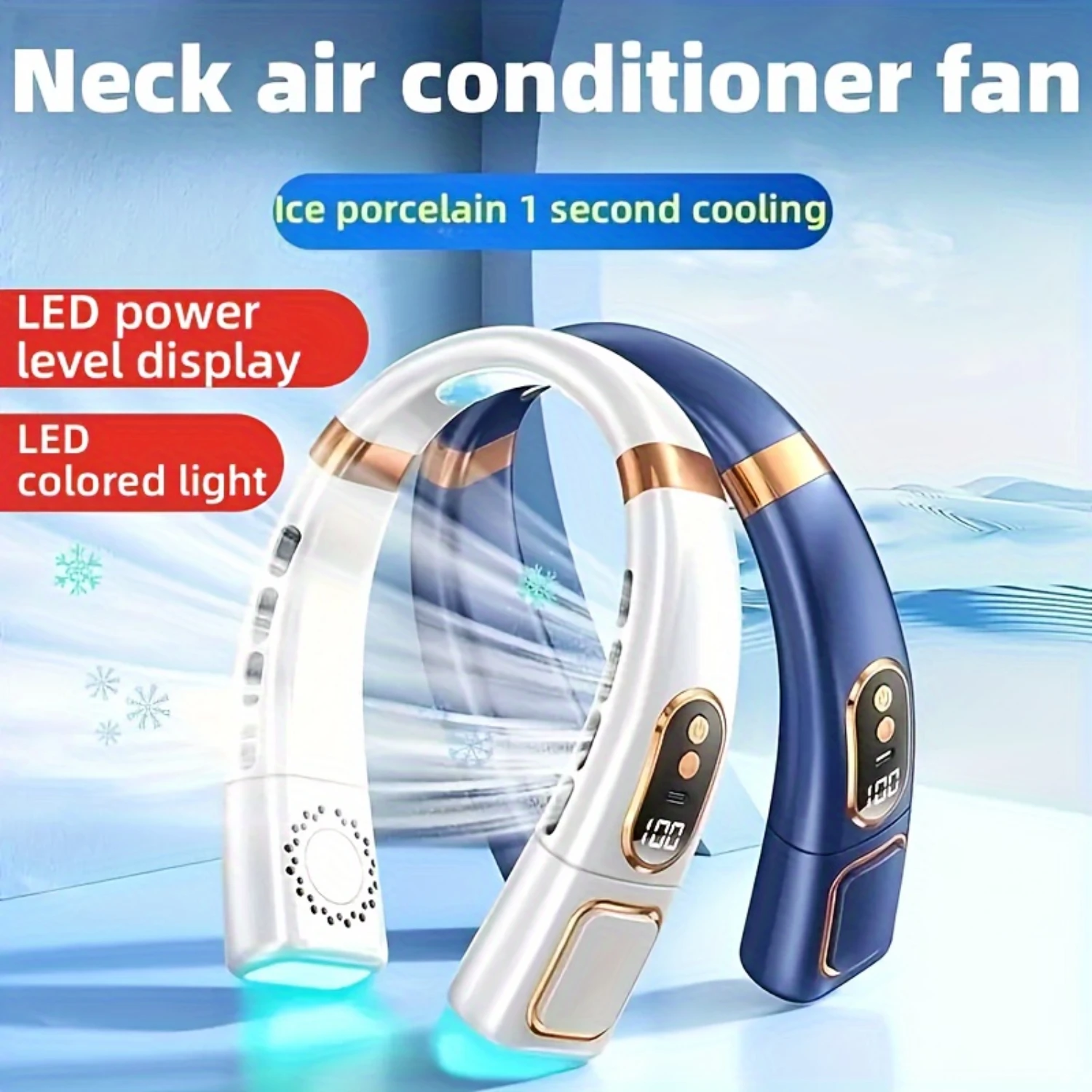 Blateless Personal Fan para atividades ao ar livre, portátil, recarregável, display digital, mãos-livres pendurado Asus, 1pc