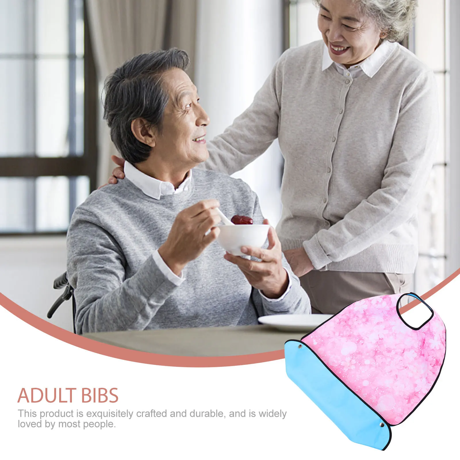 

Adult Waterproof Bib Reusable for Elderly Washable Adjustable Snap Buckle Senior Eating Bib