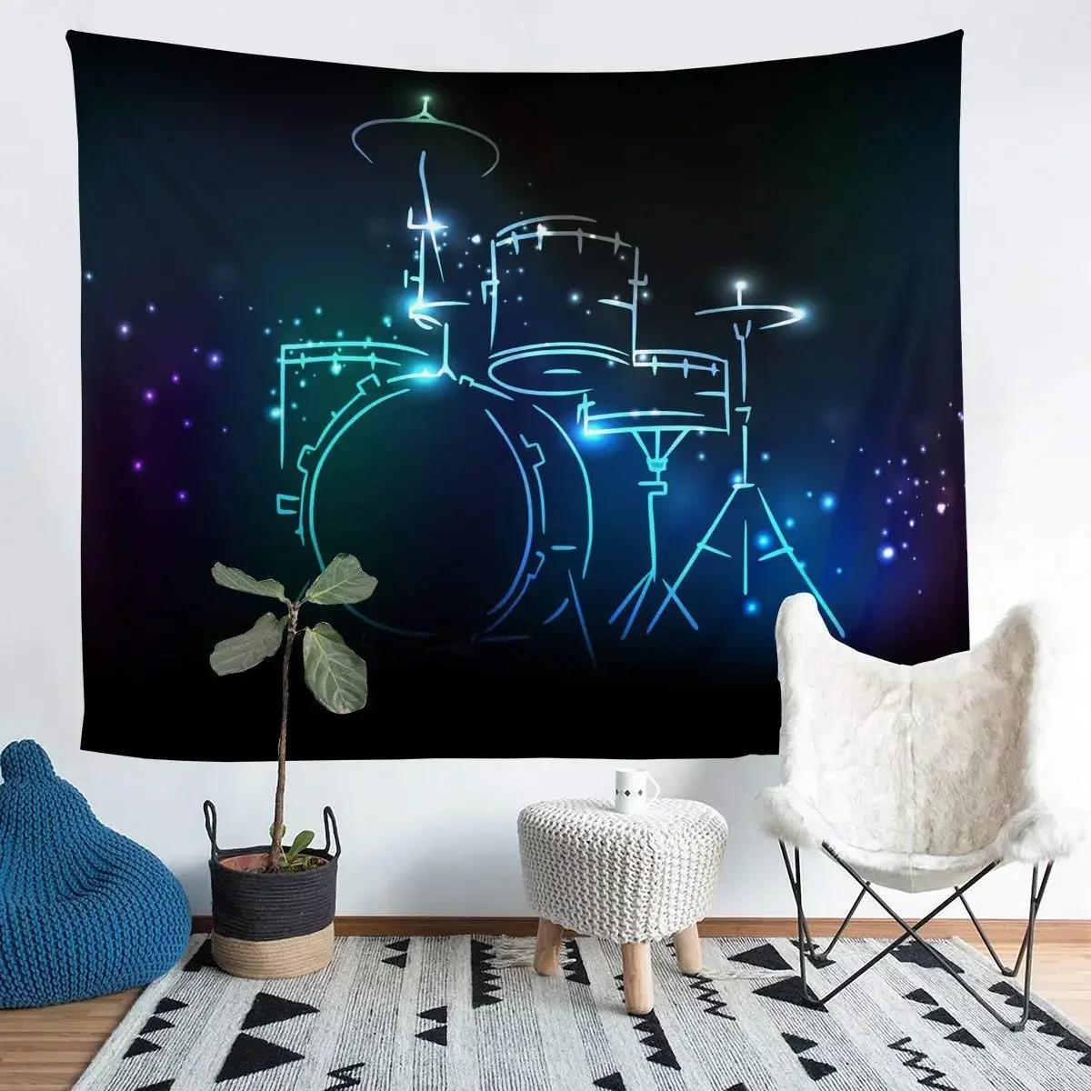 Rock Music Tapestry Drum Kit Tapestry Wall Hanging for Kids Boys Teens Musical Instrument Tapestry Decor for Bedroom Living Room