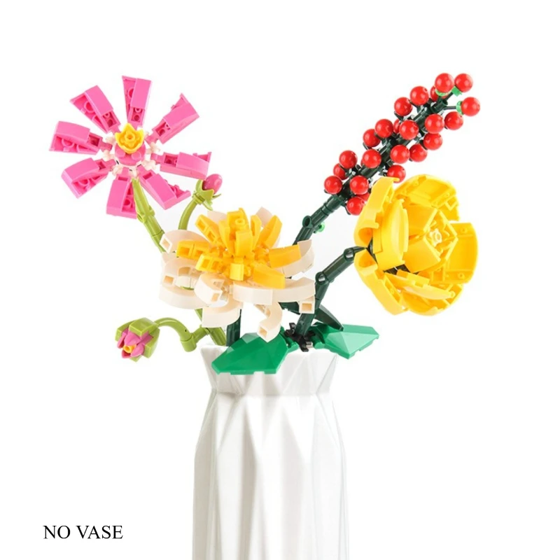 

MOC Lavender Iris Camellia Olive Leaf Rose Bouquet Building Blocks Set Immortal Floral Decor Toys Adults Birthday Holiday Gifts