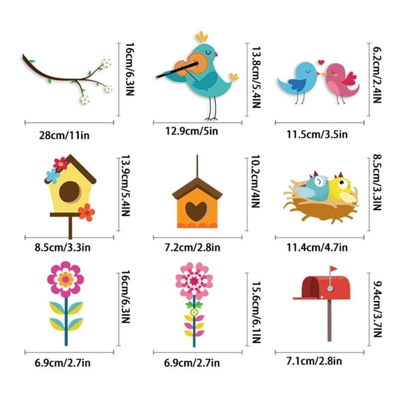 106Pcs Spring Summer Window Stickers, 9 Sheets Flower Butterfly Tree Bird Window Stickers Window Decals