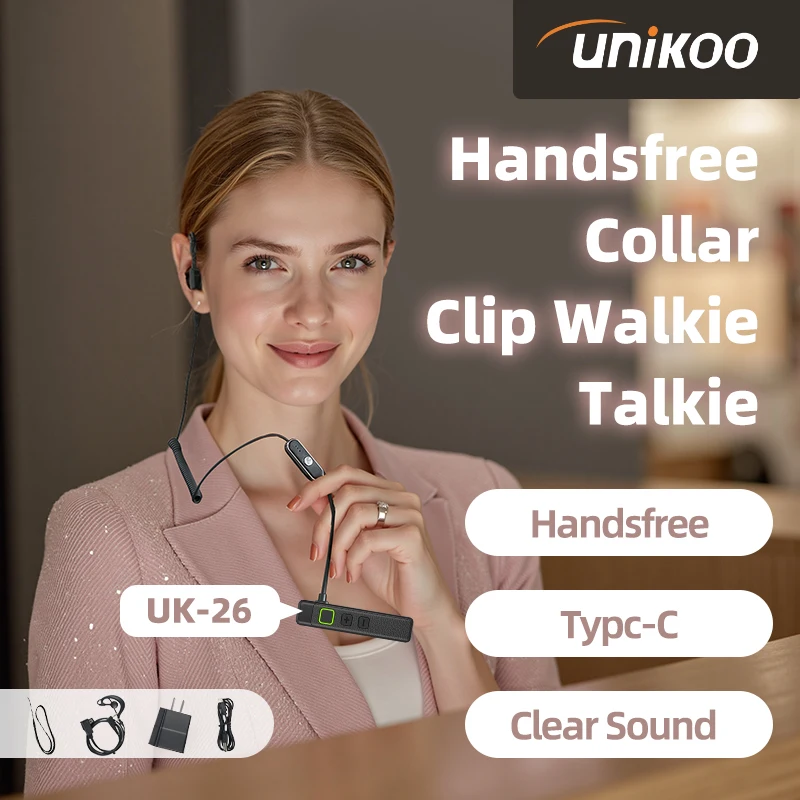 

UNIKOO UK26 Walkie Talkies Mini Portable Collar Clip FM Handsfree Two-way Radio Transceiver with Earphone for Salon Cafe