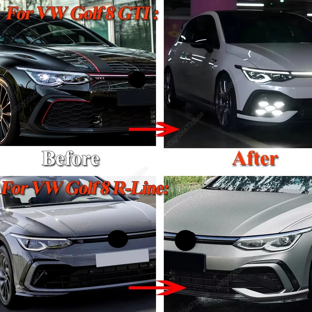 Car Front Bumper Side Splitter Spoiler Trim Canard Fog Light For VW Golf 8 MK8 GTI / R-Line 2020-2024 ABS Body Kits White Tuning