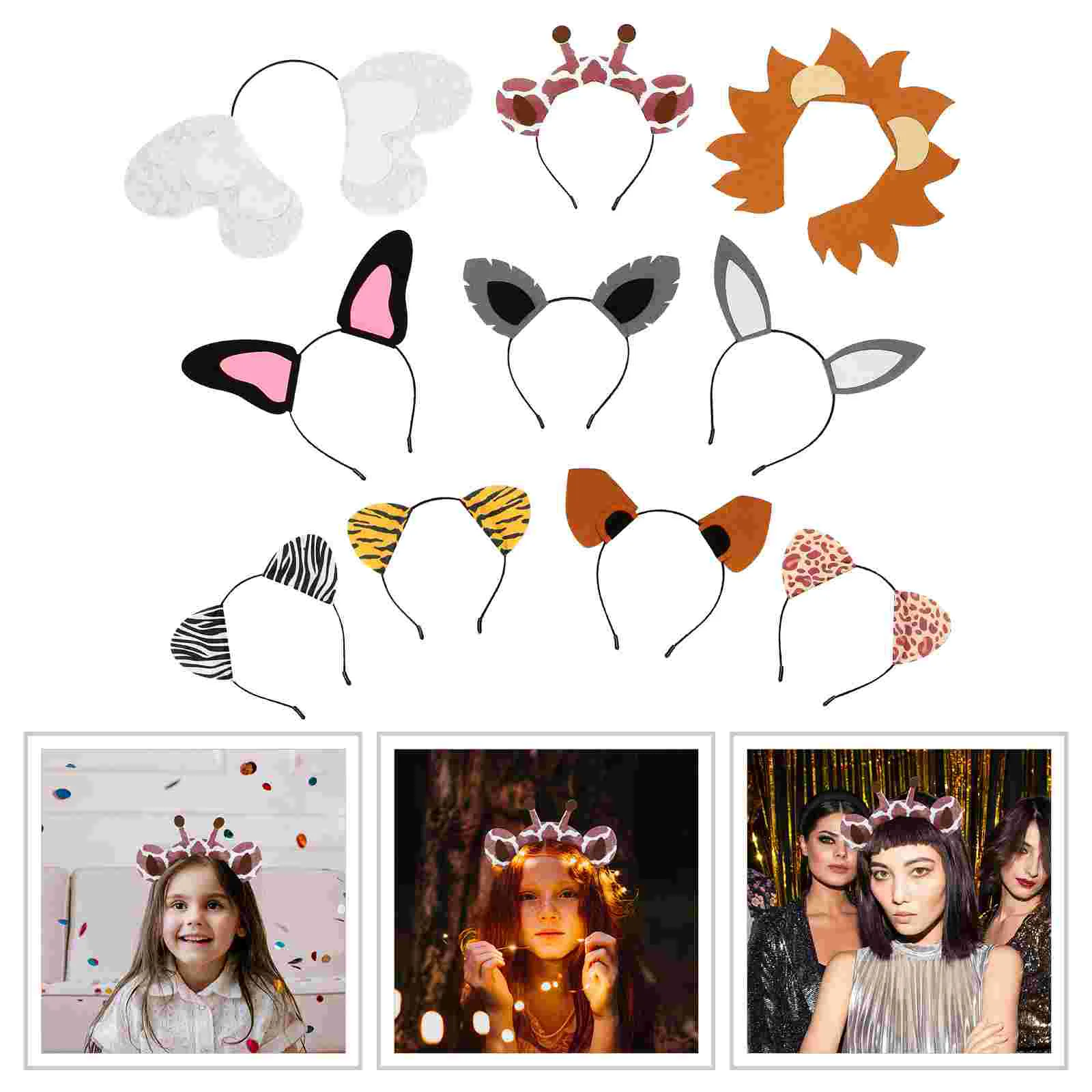 

10 Pcs Animal Themed Headband Ear Party Hair Hoops Costume Headdress Prop for Kids Hairbands Garland Decor Creative