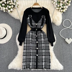 High Waist Party Sweet Fashion Casual Female Y2K Vintage Korean Girl Festa Clothing Puff Sleeve Office Lady Plaid Fresh Dresses