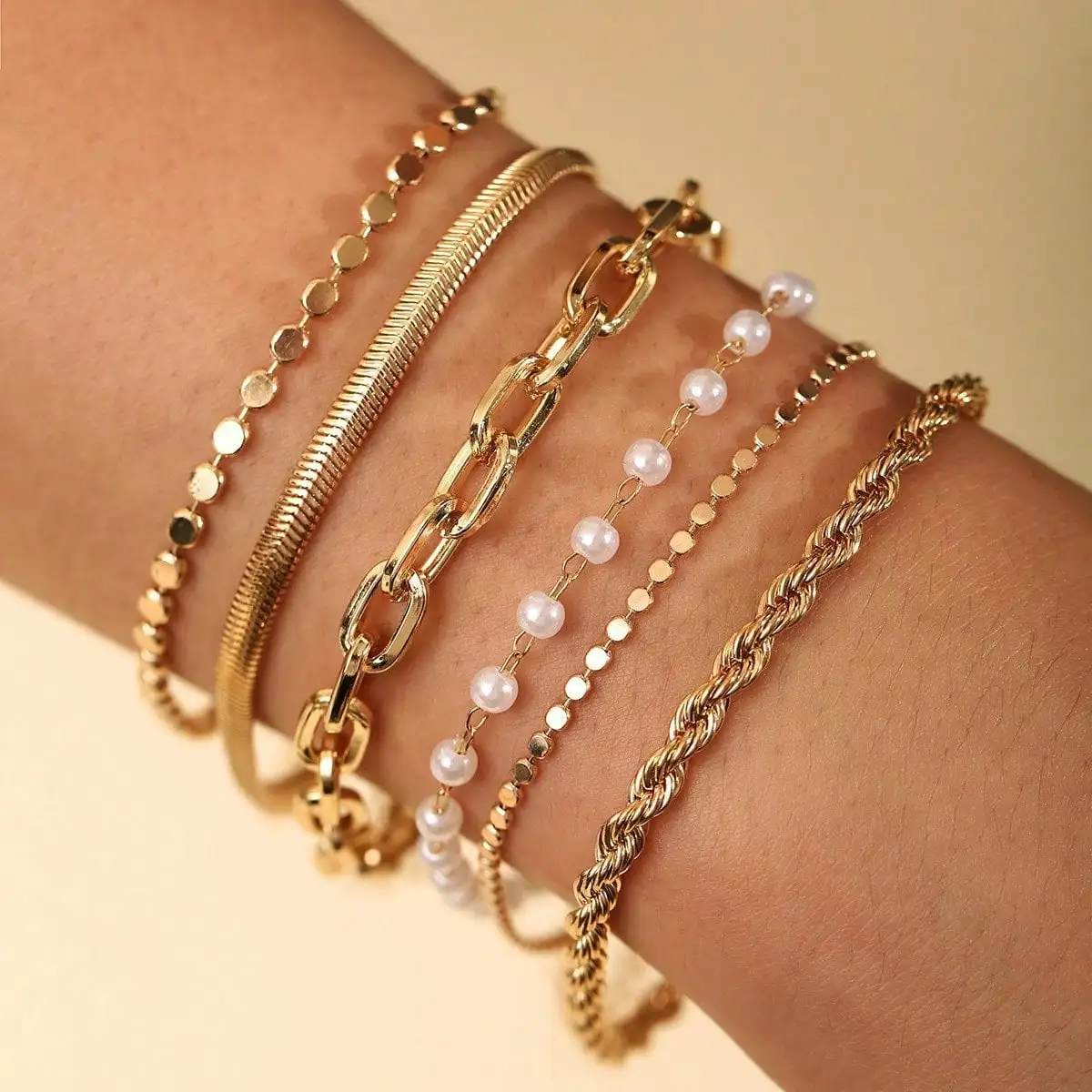 

6Pcs Paperclip & Cuban Chain Bracelet Set For Women, Layered Stackable Open Heart Bracelets, Fashion Personalized Jewelry
